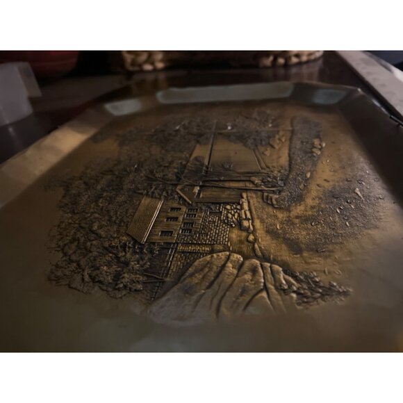 Wendell August Bronze Decorative Tray Handmade Forge Rustic Scenic 12 by 9 - Picture 10 of 10